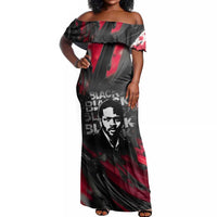 Steve Biko Off Shoulder Maxi Dress with Black Consciousness Portrait, Power Fist Symbol and Red-Black Freedom - Wonder Print Shop