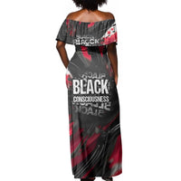 Steve Biko Off Shoulder Maxi Dress with Black Consciousness Portrait, Power Fist Symbol and Red-Black Freedom - Wonder Print Shop