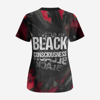 Steve Biko Scrub Top with Black Consciousness Portrait, Power Fist Symbol and Red-Black Freedom - Wonder Print Shop