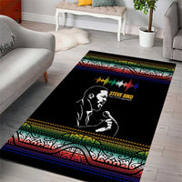Steve Biko Area Rug with Microphone Portrait, Black Consciousness Quote and Vibrant Ethnic Wave - Wonder Print Shop