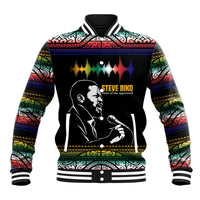 Steve Biko Baseball Jacket with Microphone Portrait, Black Consciousness Quote and Vibrant Ethnic Wave - Wonder Print Shop