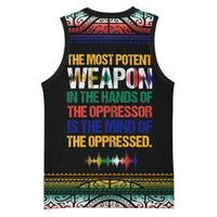 Steve Biko Basketball Jersey with Microphone Portrait, Black Consciousness Quote and Vibrant Ethnic Wave - Wonder Print Shop