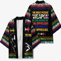 Steve Biko Kimono with Microphone Portrait, Black Consciousness Quote and Vibrant Ethnic Wave - Wonder Print Shop