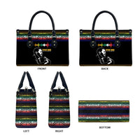 Steve Biko Leather Bag with Microphone Portrait, Black Consciousness Quote and Vibrant Ethnic Wave - Wonder Print Shop