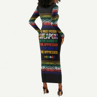 Steve Biko Long Sleeve Bodycon Dress with Microphone Portrait, Black Consciousness Quote and Vibrant Ethnic Wave - Wonder Print Shop