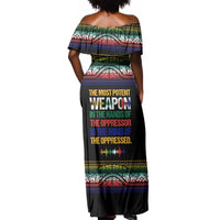 Steve Biko Off Shoulder Maxi Dress with Microphone Portrait, Black Consciousness Quote and Vibrant Ethnic Wave - Wonder Print Shop