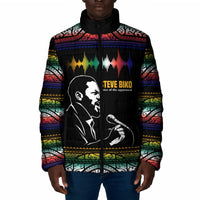 Steve Biko Padded Jacket with Microphone Portrait, Black Consciousness Quote and Vibrant Ethnic Wave - Wonder Print Shop