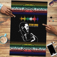Steve Biko Puzzle with Microphone Portrait, Black Consciousness Quote and Vibrant Ethnic Wave - Wonder Print Shop