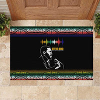 Steve Biko Rubber Doormat with Microphone Portrait, Black Consciousness Quote and Vibrant Ethnic Wave - Wonder Print Shop