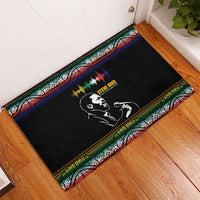 Steve Biko Rubber Doormat with Microphone Portrait, Black Consciousness Quote and Vibrant Ethnic Wave - Wonder Print Shop