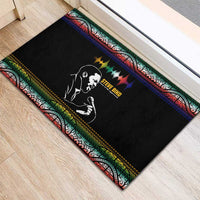 Steve Biko Rubber Doormat with Microphone Portrait, Black Consciousness Quote and Vibrant Ethnic Wave - Wonder Print Shop