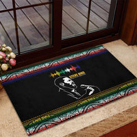 Steve Biko Rubber Doormat with Microphone Portrait, Black Consciousness Quote and Vibrant Ethnic Wave - Wonder Print Shop