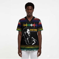 Steve Biko Scrub Top with Microphone Portrait, Black Consciousness Quote and Vibrant Ethnic Wave - Wonder Print Shop