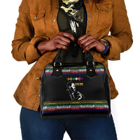 Steve Biko Shoulder Handbag with Microphone Portrait, Black Consciousness Quote and Vibrant Ethnic Wave - Wonder Print Shop