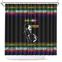 Steve Biko Shower Curtain with Microphone Portrait, Black Consciousness Quote and Vibrant Ethnic Wave - Wonder Print Shop