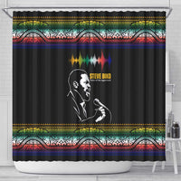 Steve Biko Shower Curtain with Microphone Portrait, Black Consciousness Quote and Vibrant Ethnic Wave - Wonder Print Shop