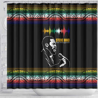 Steve Biko Shower Curtain with Microphone Portrait, Black Consciousness Quote and Vibrant Ethnic Wave - Wonder Print Shop