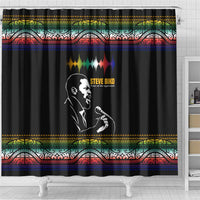 Steve Biko Shower Curtain with Microphone Portrait, Black Consciousness Quote and Vibrant Ethnic Wave - Wonder Print Shop