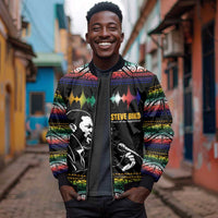 Steve Biko Sleeve Zip Bomber Jacket with Microphone Portrait, Black Consciousness Quote and Vibrant Ethnic Wave - Wonder Print Shop