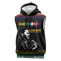 Steve Biko Sleeveless Hoodie with Microphone Portrait, Black Consciousness Quote and Vibrant Ethnic Wave - Wonder Print Shop