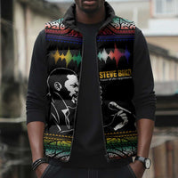 Steve Biko Sleeveless Puffer Jacket with Microphone Portrait, Black Consciousness Quote and Vibrant Ethnic Wave - Wonder Print Shop