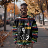 Steve Biko Sweatshirt with Microphone Portrait, Black Consciousness Quote and Vibrant Ethnic Wave - Wonder Print Shop