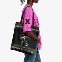 Steve Biko Tote Bag with Microphone Portrait, Black Consciousness Quote and Vibrant Ethnic Wave - Wonder Print Shop