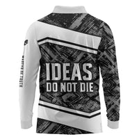 Steve Biko Long Sleeve Polo Shirt with Monochrome Portrait, Ideas Do Not Die Quote - Wonder Print Shop