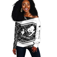 Steve Biko Off Shoulder Sweater with Monochrome Portrait, Ideas Do Not Die Quote - Wonder Print Shop