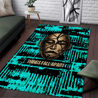 Chinua Achebe Area Rug with Tribal Mask Design, Things Fall Apart Quote and Teal Abstract - Wonder Print Shop