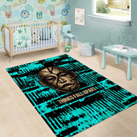 Chinua Achebe Area Rug with Tribal Mask Design, Things Fall Apart Quote and Teal Abstract - Wonder Print Shop