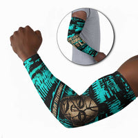 Chinua Achebe Arm Sleeves with Tribal Mask Design, Things Fall Apart Quote and Teal Abstract - Wonder Print Shop