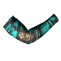 Chinua Achebe Arm Sleeves with Tribal Mask Design, Things Fall Apart Quote and Teal Abstract - Wonder Print Shop