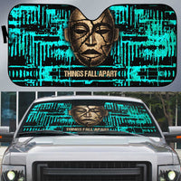 Chinua Achebe Auto Sun Shade with Tribal Mask Design, Things Fall Apart Quote and Teal Abstract - Wonder Print Shop