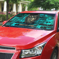 Chinua Achebe Auto Sun Shade with Tribal Mask Design, Things Fall Apart Quote and Teal Abstract - Wonder Print Shop