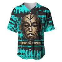 Chinua Achebe Baseball Jersey with Tribal Mask Design, Things Fall Apart Quote and Teal Abstract - Wonder Print Shop