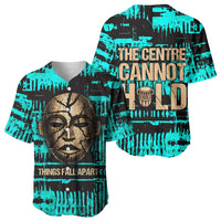 Chinua Achebe Baseball Jersey with Tribal Mask Design, Things Fall Apart Quote and Teal Abstract - Wonder Print Shop
