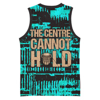 Chinua Achebe Basketball Jersey with Tribal Mask Design, Things Fall Apart Quote and Teal Abstract - Wonder Print Shop