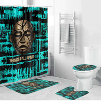 Chinua Achebe Bathroom Set with Tribal Mask Design, Things Fall Apart Quote and Teal Abstract - Wonder Print Shop