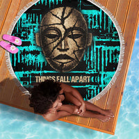 Chinua Achebe Beach Blanket with Tribal Mask Design, Things Fall Apart Quote and Teal Abstract - Wonder Print Shop