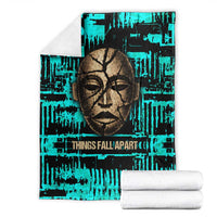 Chinua Achebe Blanket with Tribal Mask Design, Things Fall Apart Quote and Teal Abstract - Wonder Print Shop