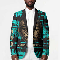 Chinua Achebe Blazer with Tribal Mask Design, Things Fall Apart Quote and Teal Abstract - Wonder Print Shop