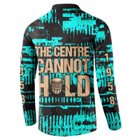 Chinua Achebe Button Sweatshirt with Tribal Mask Design, Things Fall Apart Quote and Teal Abstract