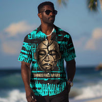 Chinua Achebe Hawaiian Shirt with Tribal Mask Design, Things Fall Apart Quote and Teal Abstract - Wonder Print Shop