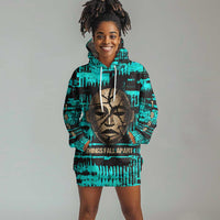 Chinua Achebe Hoodie Dress with Tribal Mask Design, Things Fall Apart Quote and Teal Abstract - Wonder Print Shop