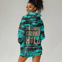Chinua Achebe Hoodie Dress with Tribal Mask Design, Things Fall Apart Quote and Teal Abstract - Wonder Print Shop
