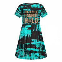 Chinua Achebe Kid Short Sleeve Dress with Tribal Mask Design, Things Fall Apart Quote and Teal Abstract - Wonder Print Shop