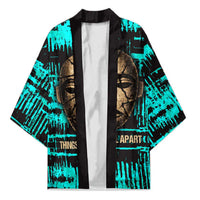 Chinua Achebe Kimono with Tribal Mask Design, Things Fall Apart Quote and Teal Abstract - Wonder Print Shop
