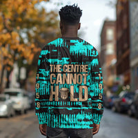 Chinua Achebe Long Sleeve Shirt with Tribal Mask Design, Things Fall Apart Quote and Teal Abstract - Wonder Print Shop