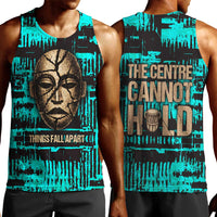 Chinua Achebe Men Tank Top with Tribal Mask Design, Things Fall Apart Quote and Teal Abstract - Wonder Print Shop